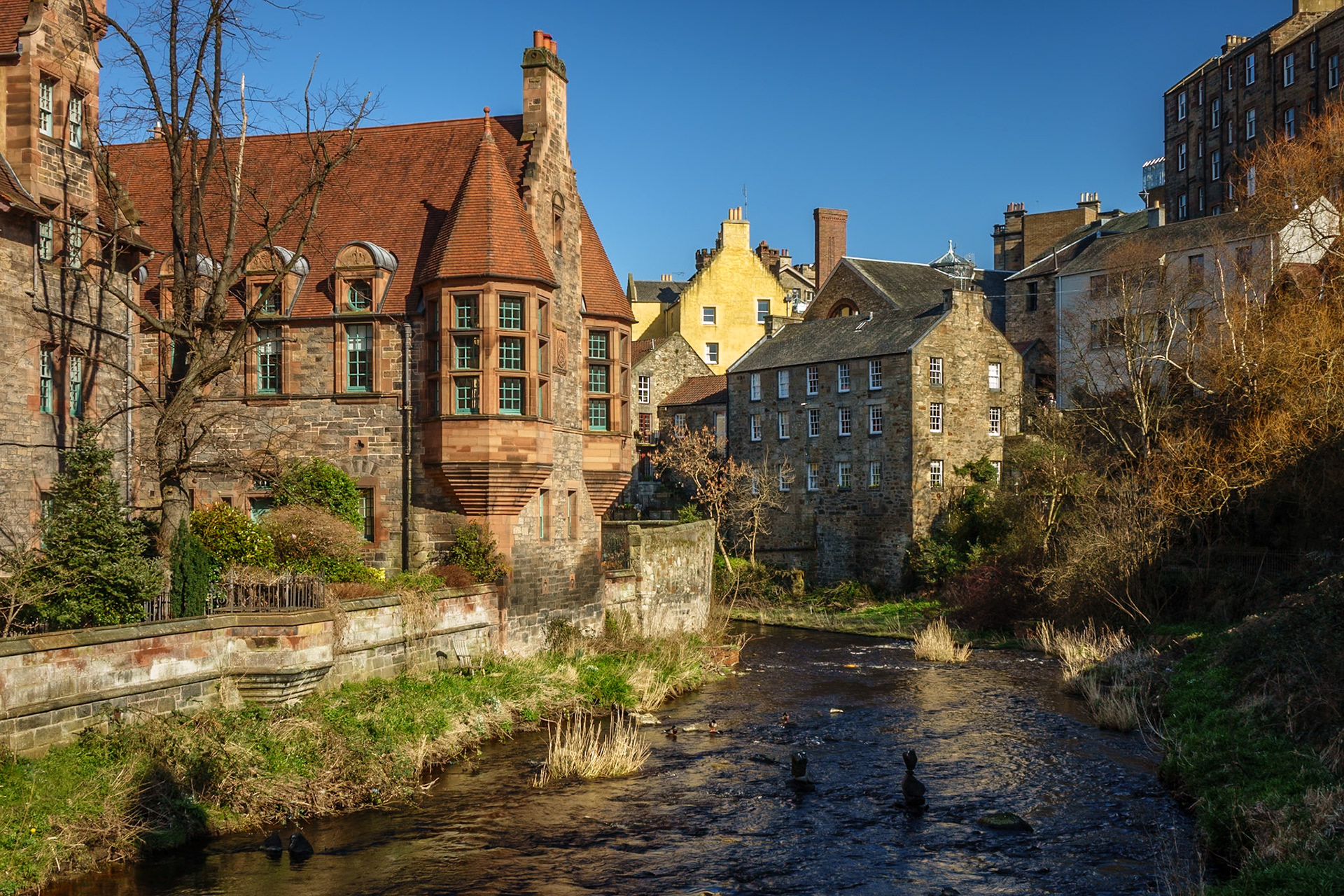 A river running through the center of Edinburgh to the port of Leith. It has a lovely path, which follows it along its course.
