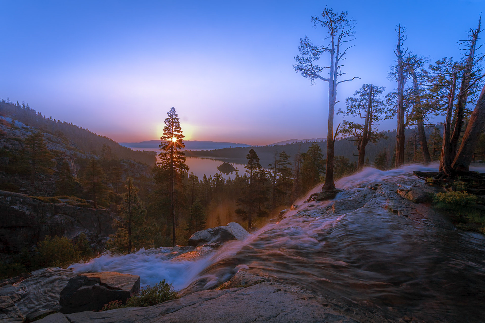 Lake Tahoe sunrise from Eagle Creek overlooking Emerald Bay