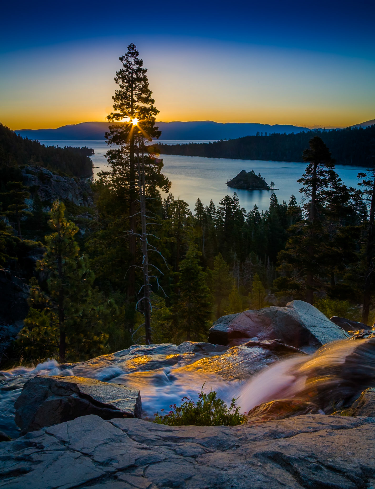 Lake Tahoe sunrise from Eagle Creek overlooking Emerald Bay
