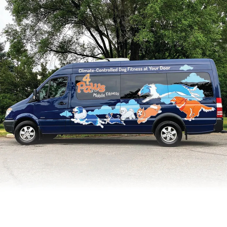 Van Wrap illustration created for 4Paws Mobile Fitness