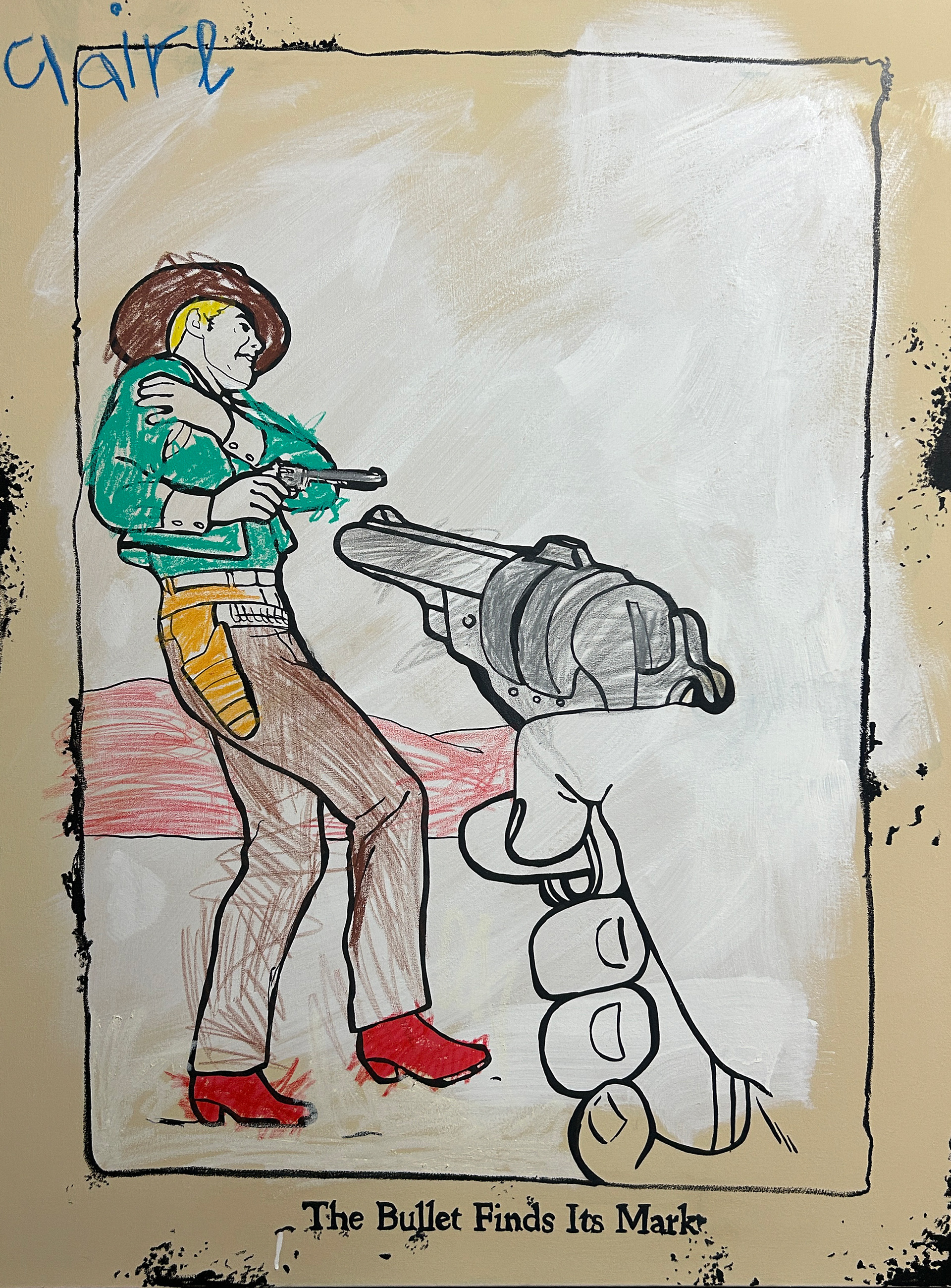 The bullet finds its mark, Mixed medium, 36'' x 48'', 2025