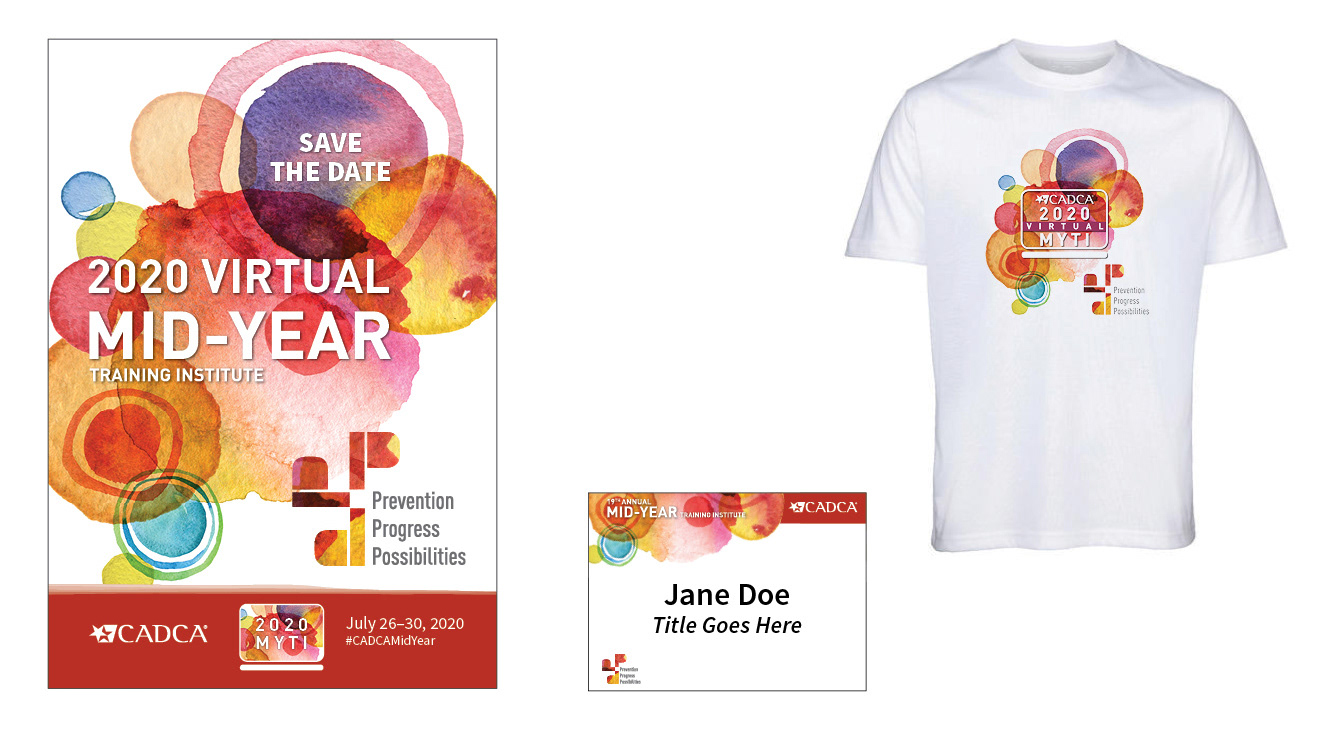Look for Virtual Mid-Year-cover, name badge, t-shirt