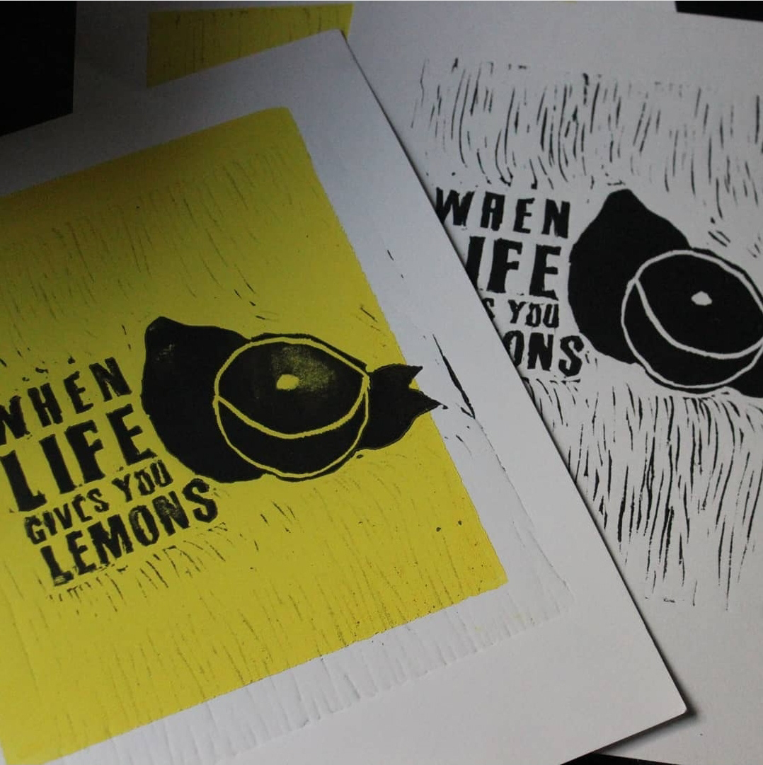 Lemons, Yellow and Mono-Woodblock Print