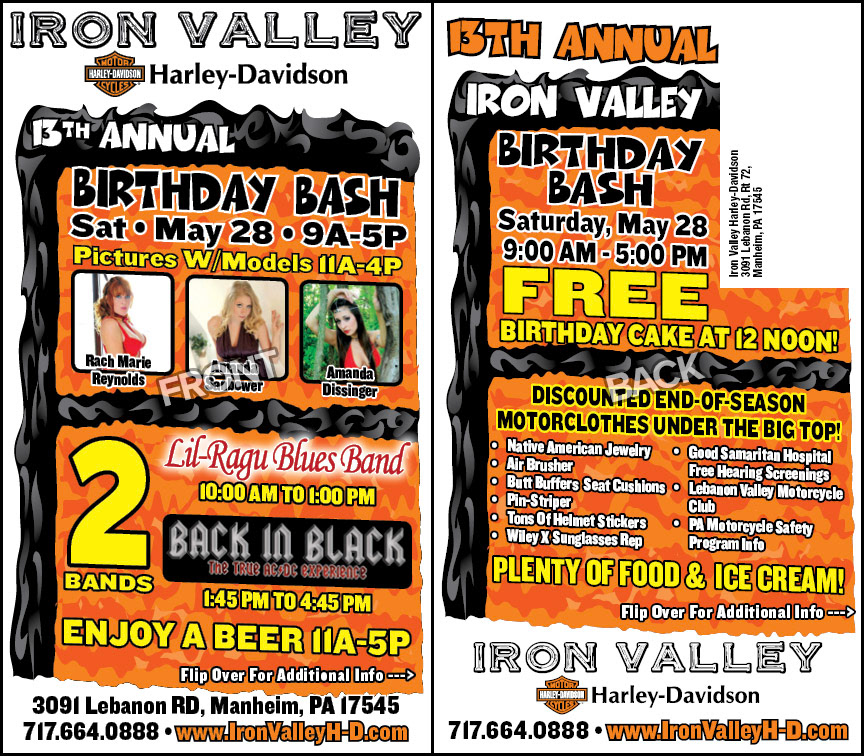 Iron Valley H-D Birthday Bash Postcard Mailer
