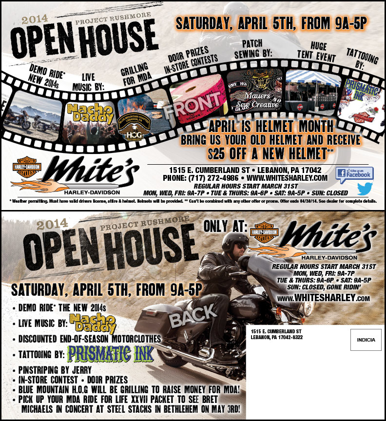 White's H-D Spring Open House Postcard Mailer