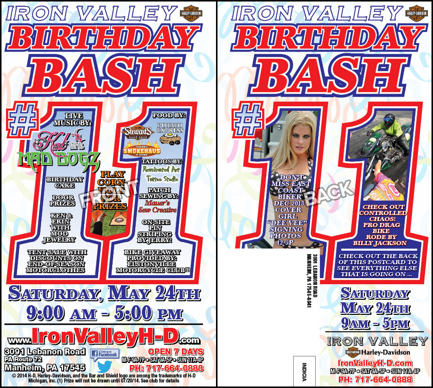 Iron Valley H-D Birthday Bash Postcard Mailer