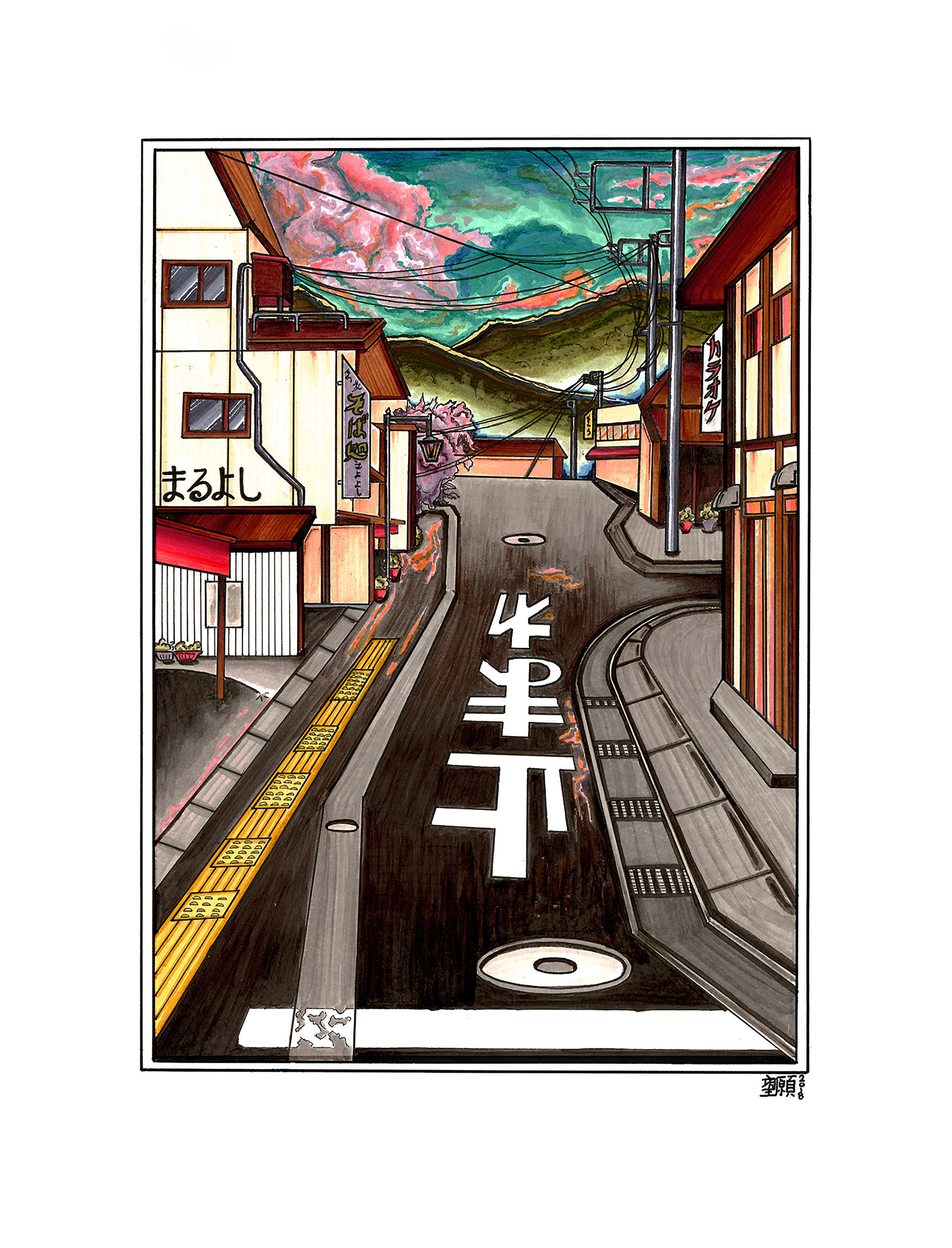 Kyoto Roji - Copic Marker on Paper - 2018