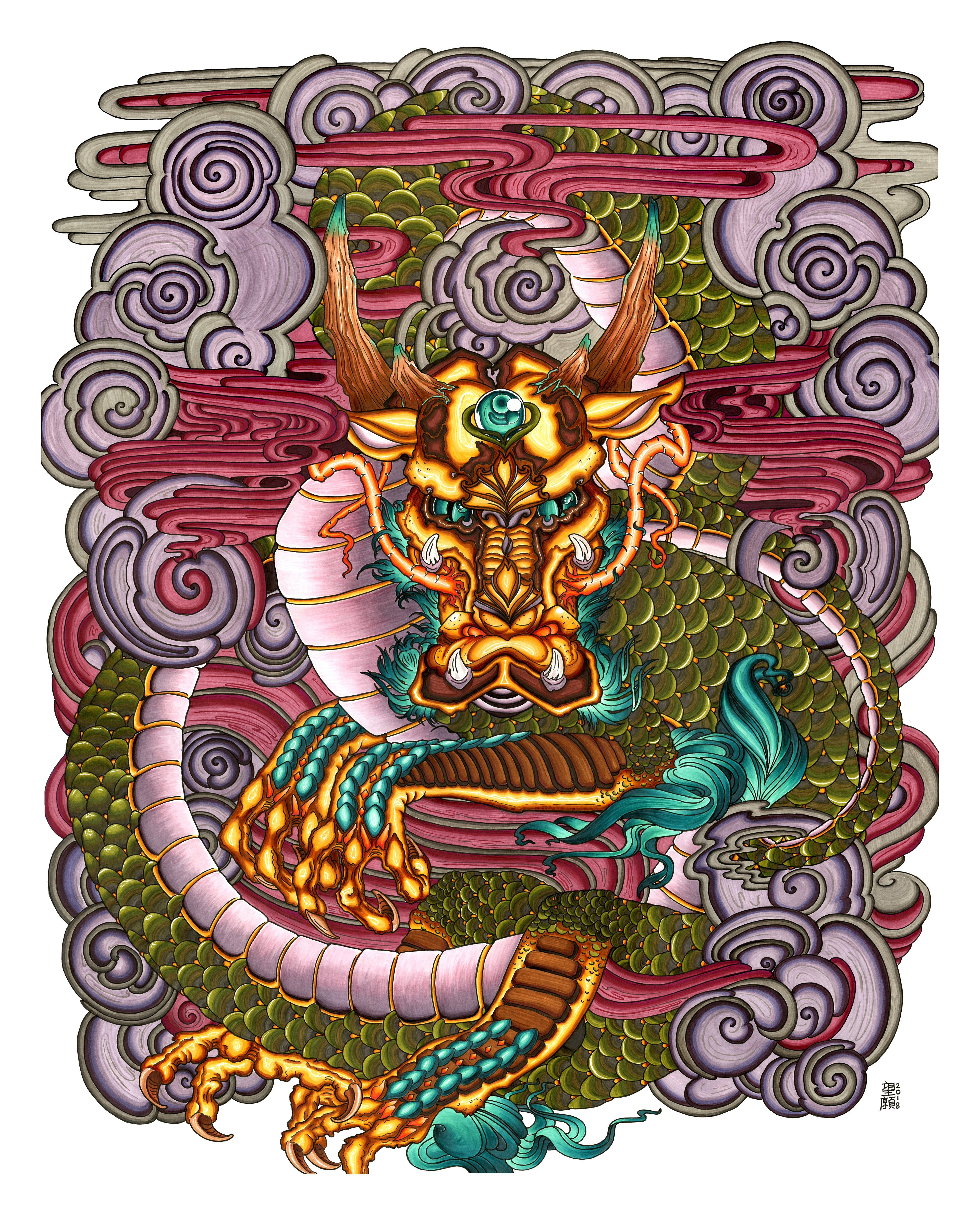 Ink Workshop's Dragon Masterclass Final Piece - Copic Marker on Paper - 2018