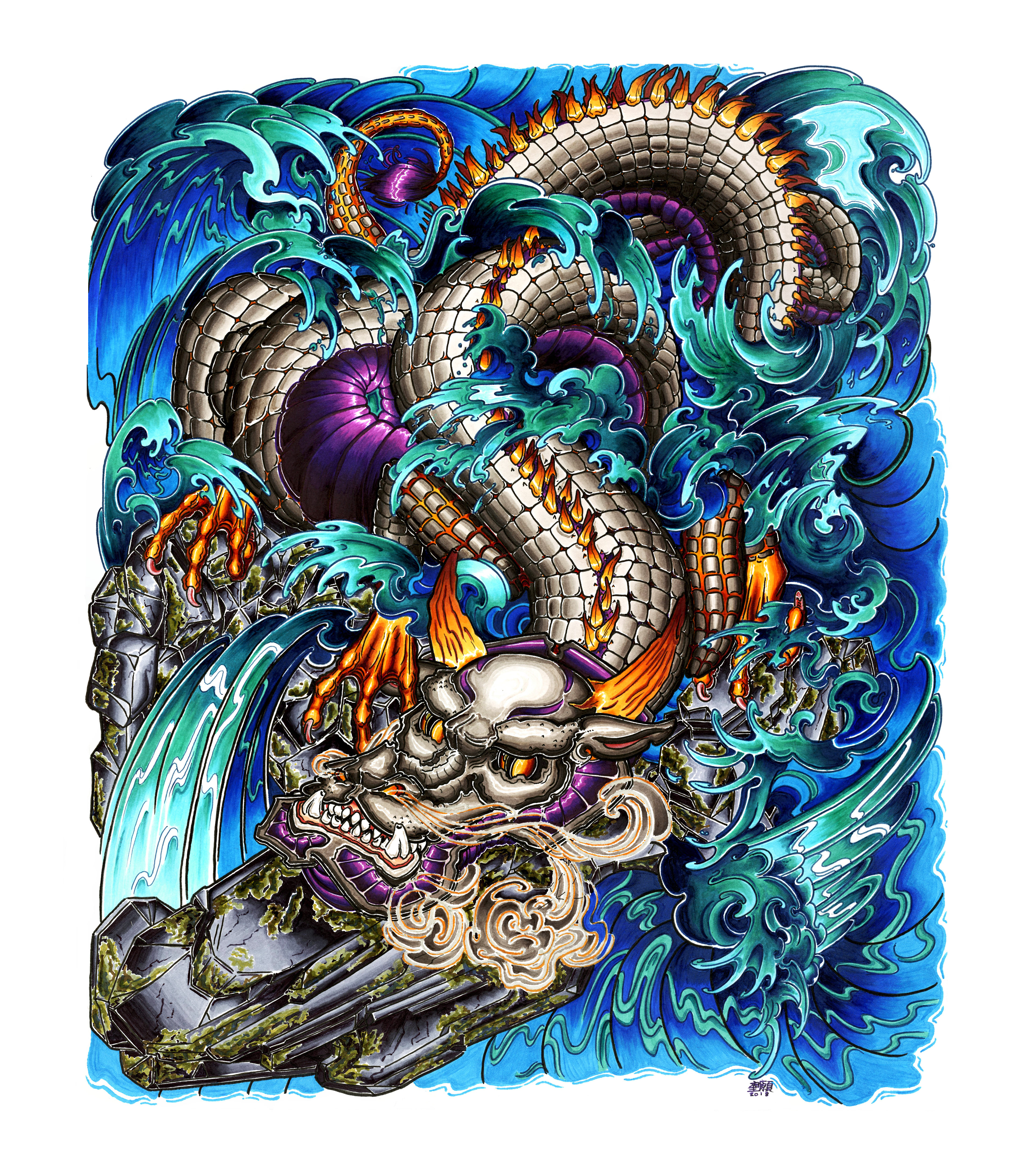 Water Dragon - Copic Marker on Paper - 2018