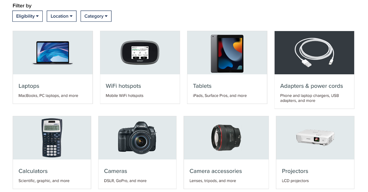 Screenshot of a HiFi prototype of the main Borrow Technology page.
