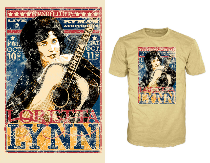 Loretta Lynn design for tour poster, shirts, and VIP badges
