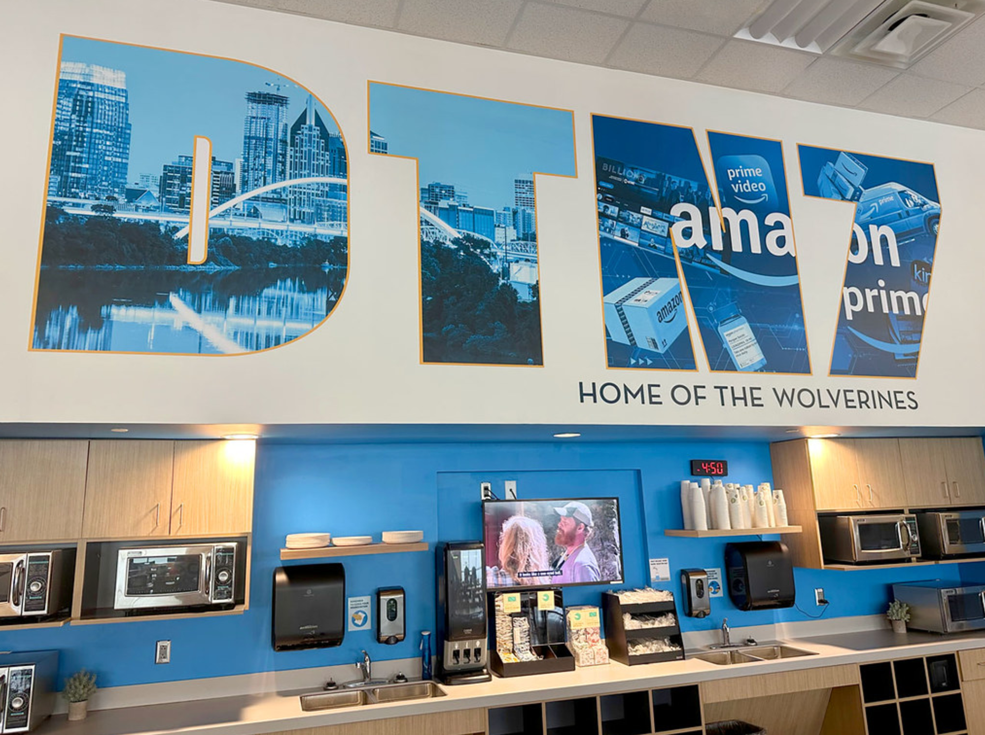 Local Amazon DC needed their logo for the break room to stand out. I built this for them via our printing company