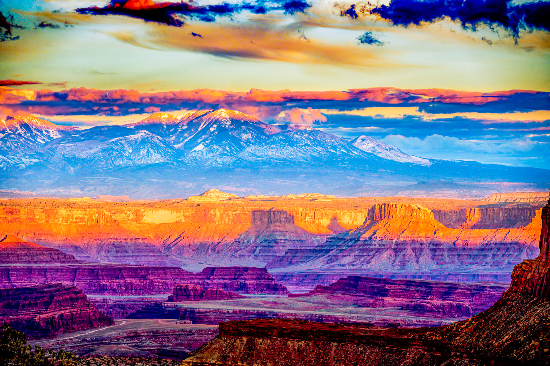 Sunset over Canyonlands and Alpenglow