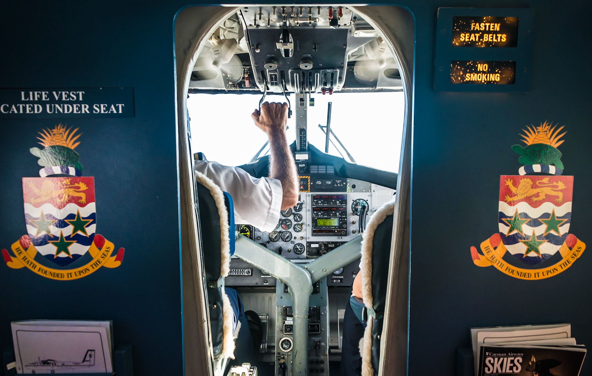From the cockpit of Twin-Otter plane when landing on Little Cayman Island