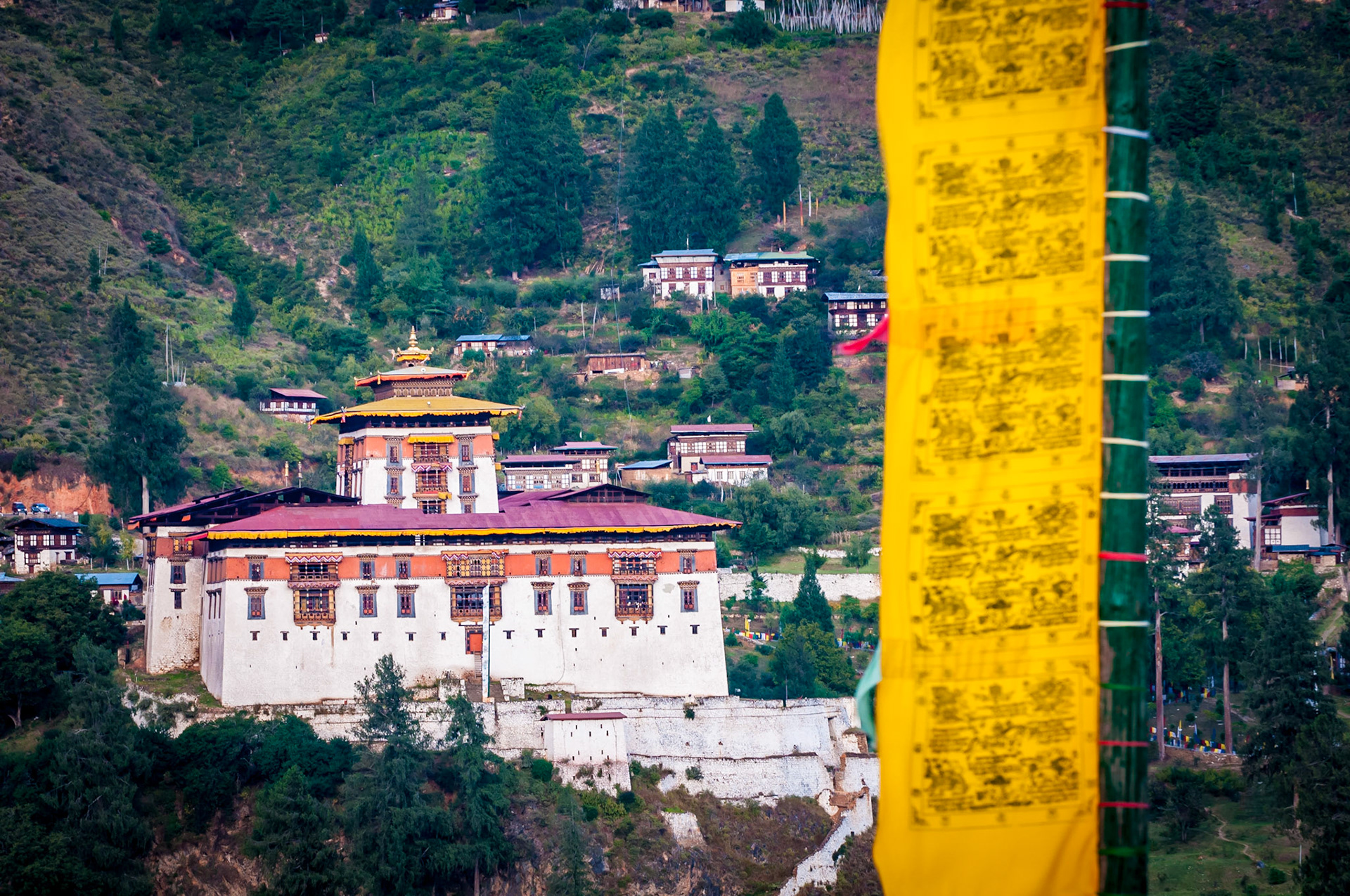 Rinpung Dzong in Paro is a large dzong - Buddhist monastery and fortress - of the Drukpa Lineage of the Kagyu school in Paro District, Bhutan. It houses the district Monastic Body and government administrative offices of Paro Dzongkhag.