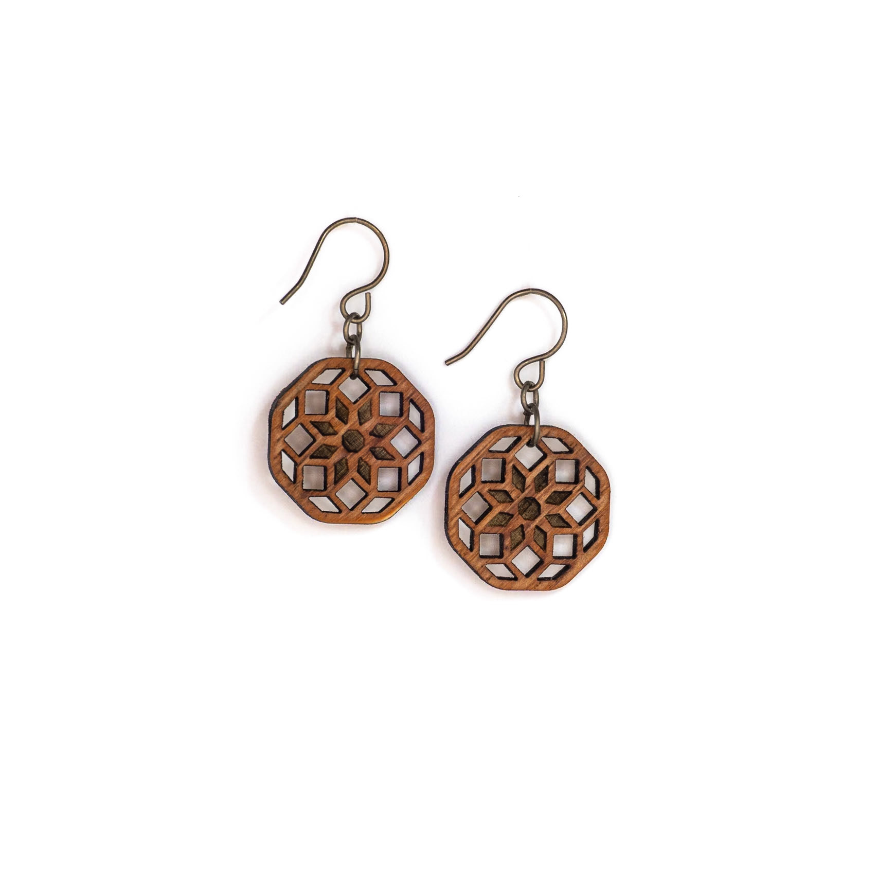 Laser cut mahogany earrings