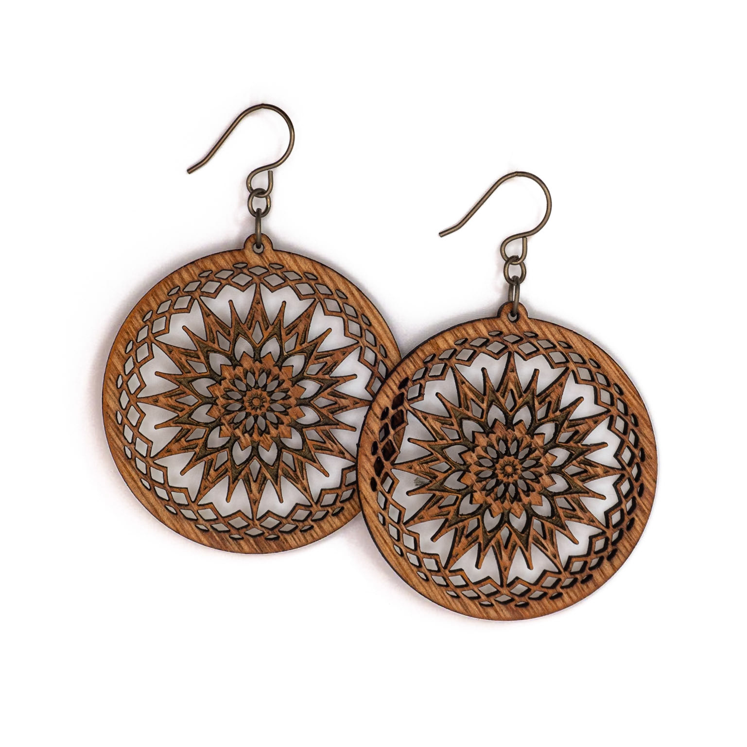 Laser cut mahogany earrings