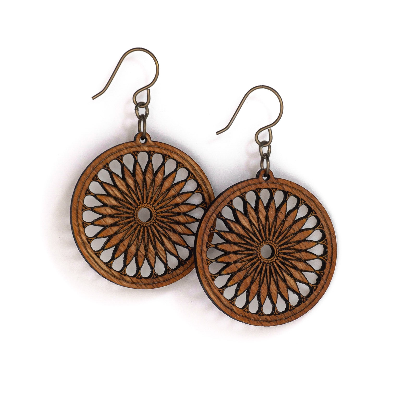 Laser cut mahogany earrings