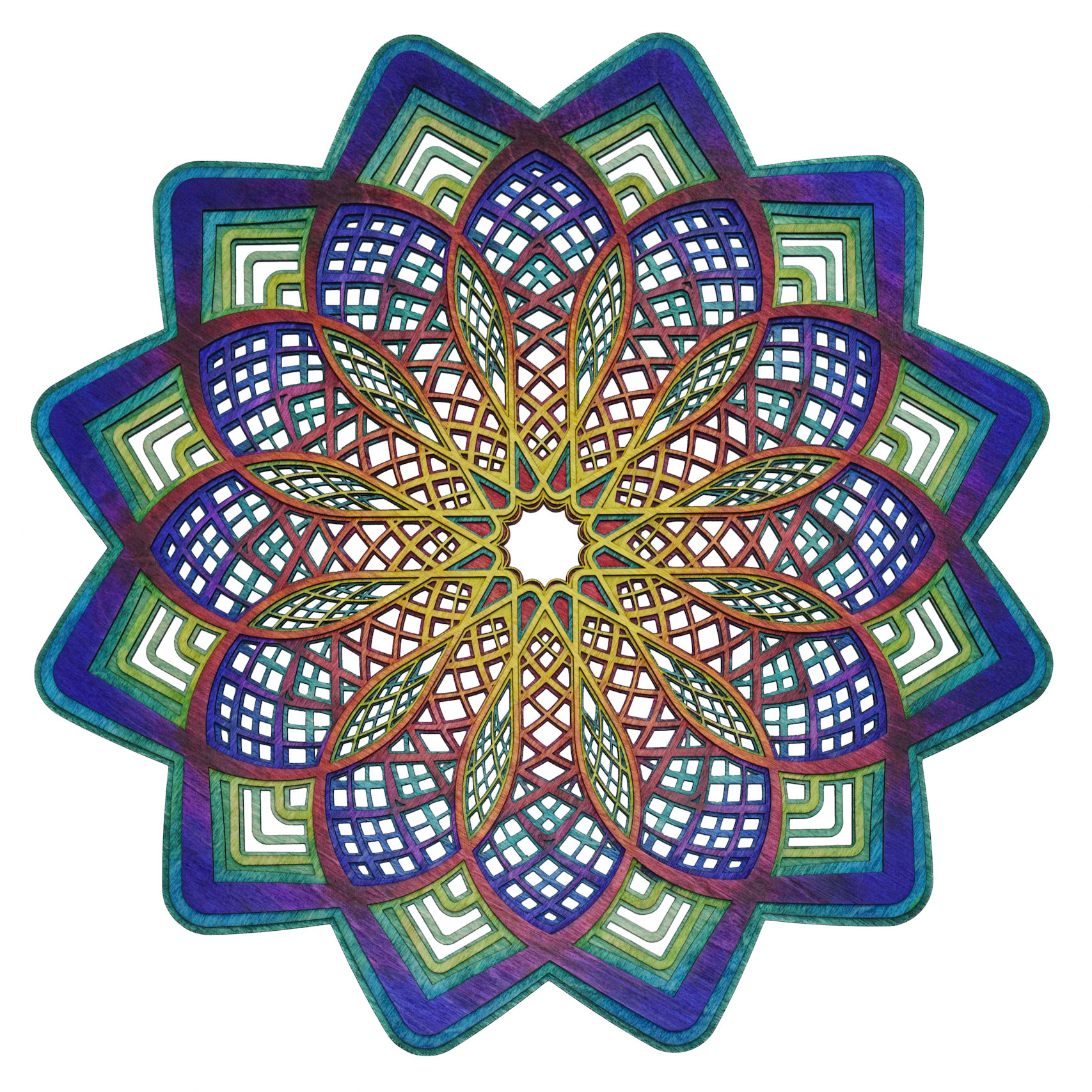 Radial Leaf Large Green purple yellow