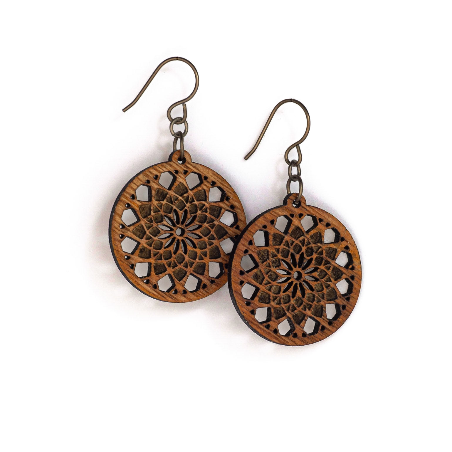Laser cut mahogany earrings