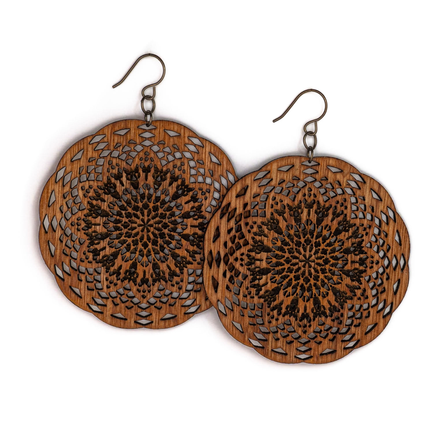 Laser cut mahogany earrings