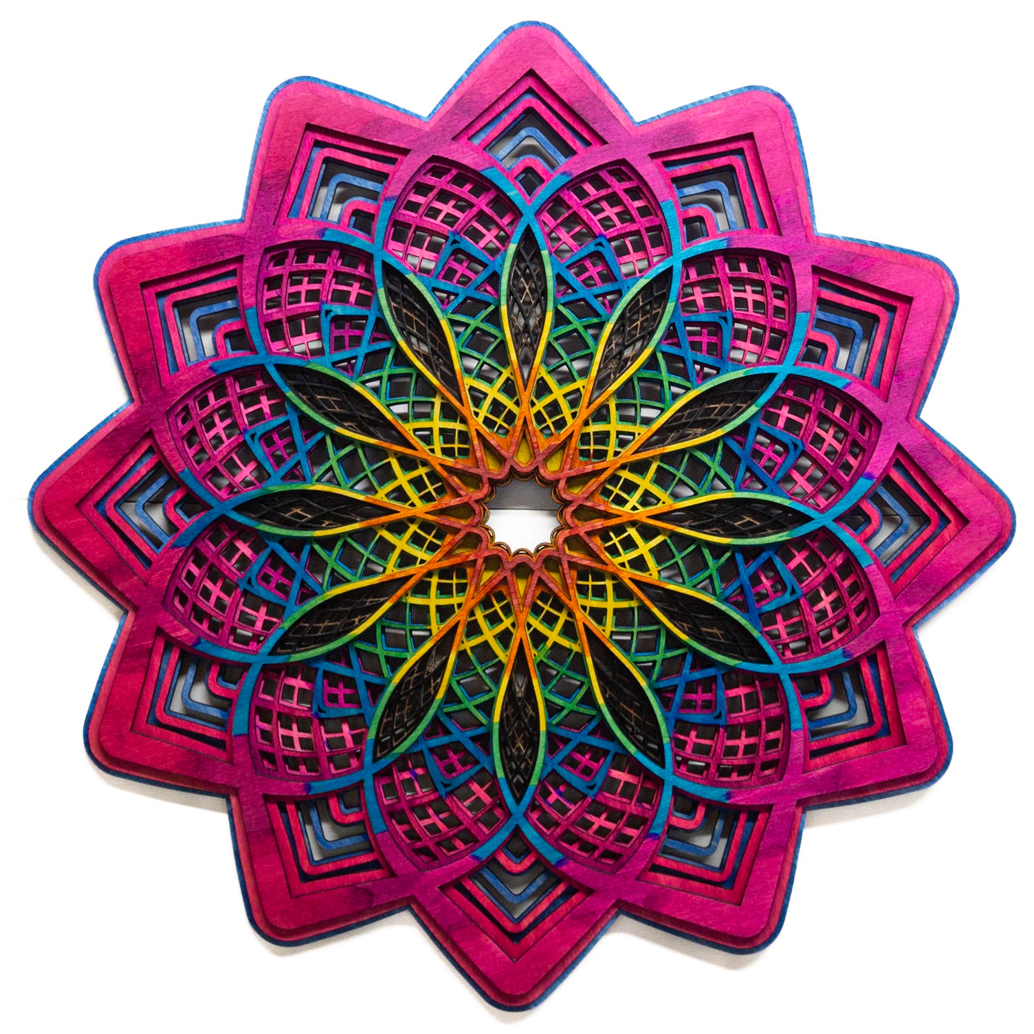 Exploading Leaf Large Pink rimmed rainbow