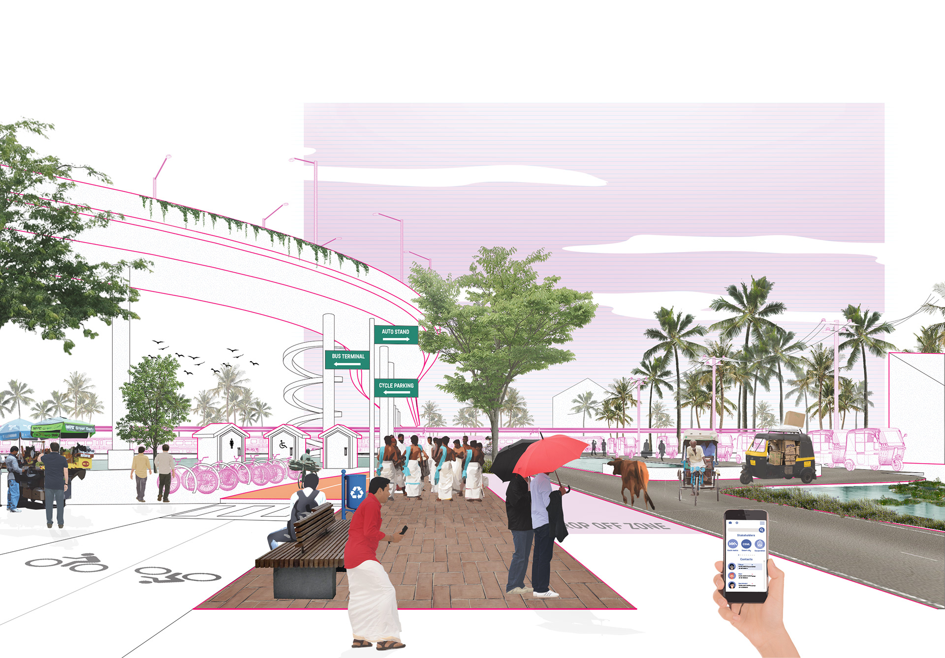 Subsite A: A new inter-modal transport node with priority for low-emission modes.