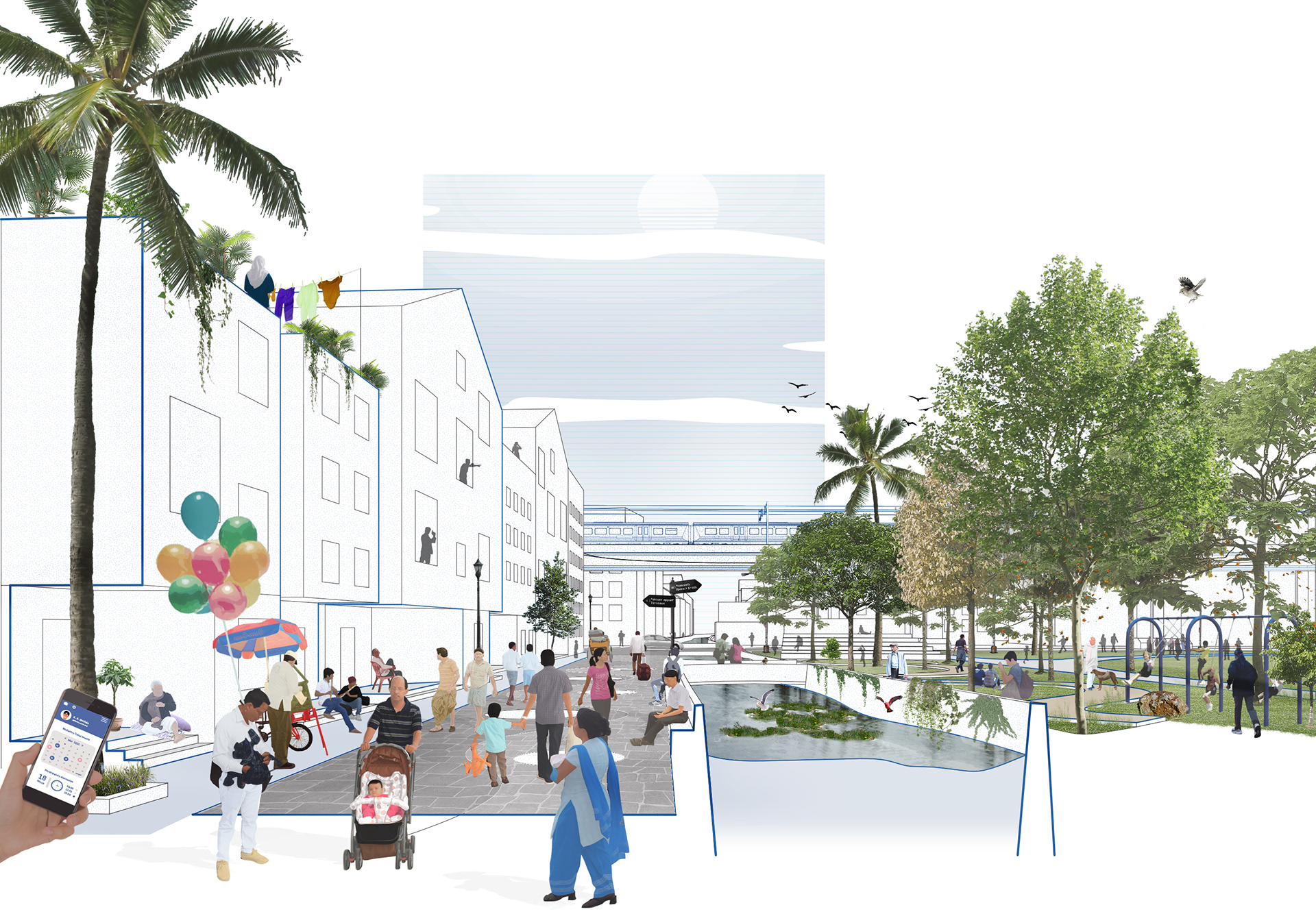 Subsite B: An active mobility-only street to improve the public realm.