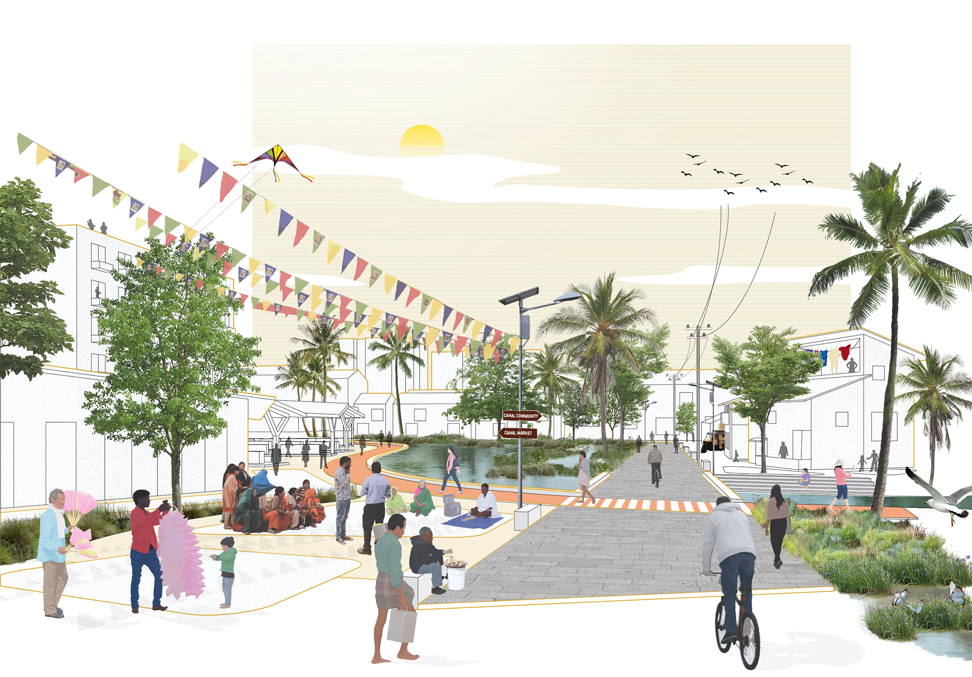 Subsite C: A new community edge along the Mullassery Canal for local residents.
