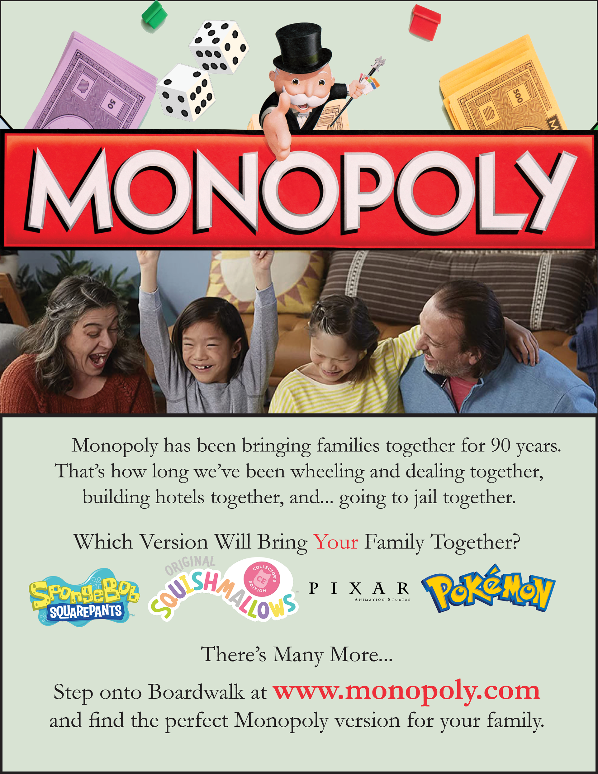 Making a Monopoly ad focused on kid-friendly themes.