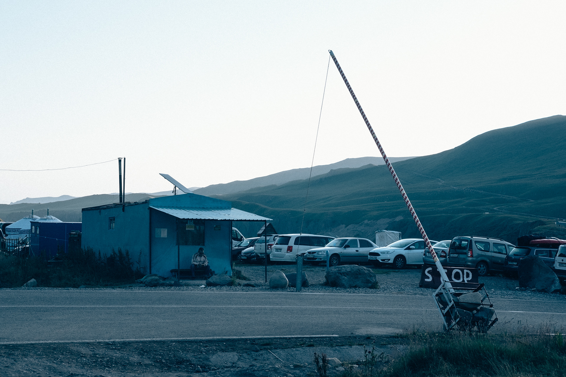 caucasian checkpoint in the mountains