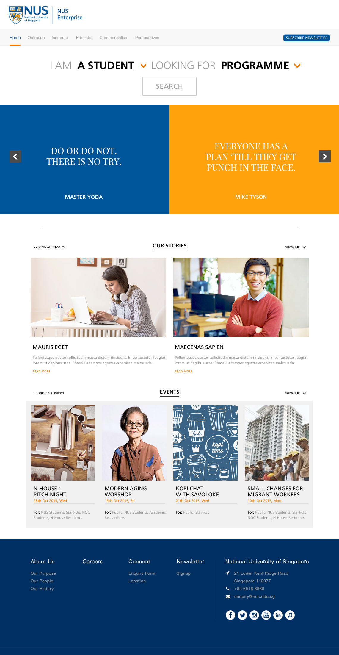 website design for National University of Singapore