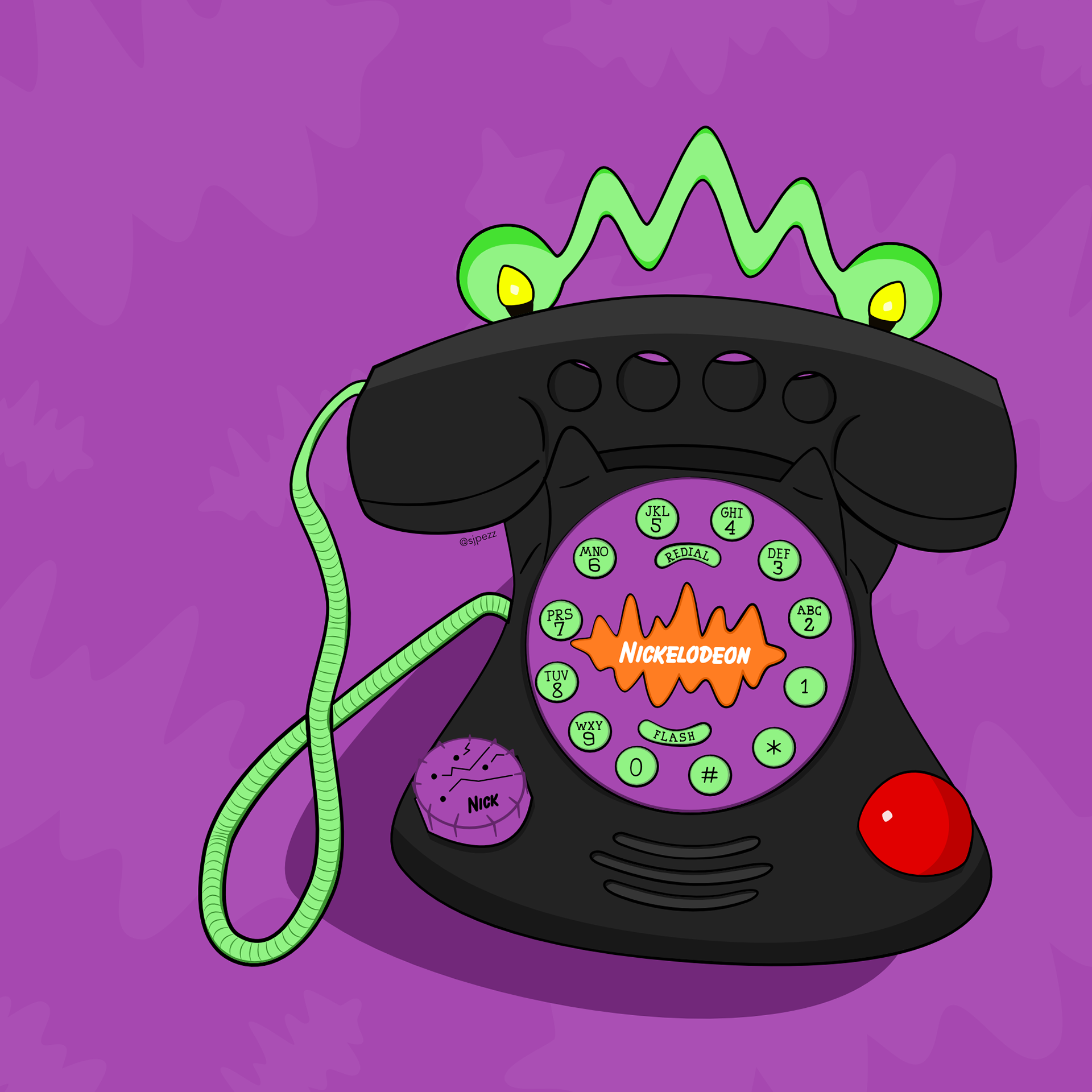 Illustration of an older telephone with Nickelodeon branding