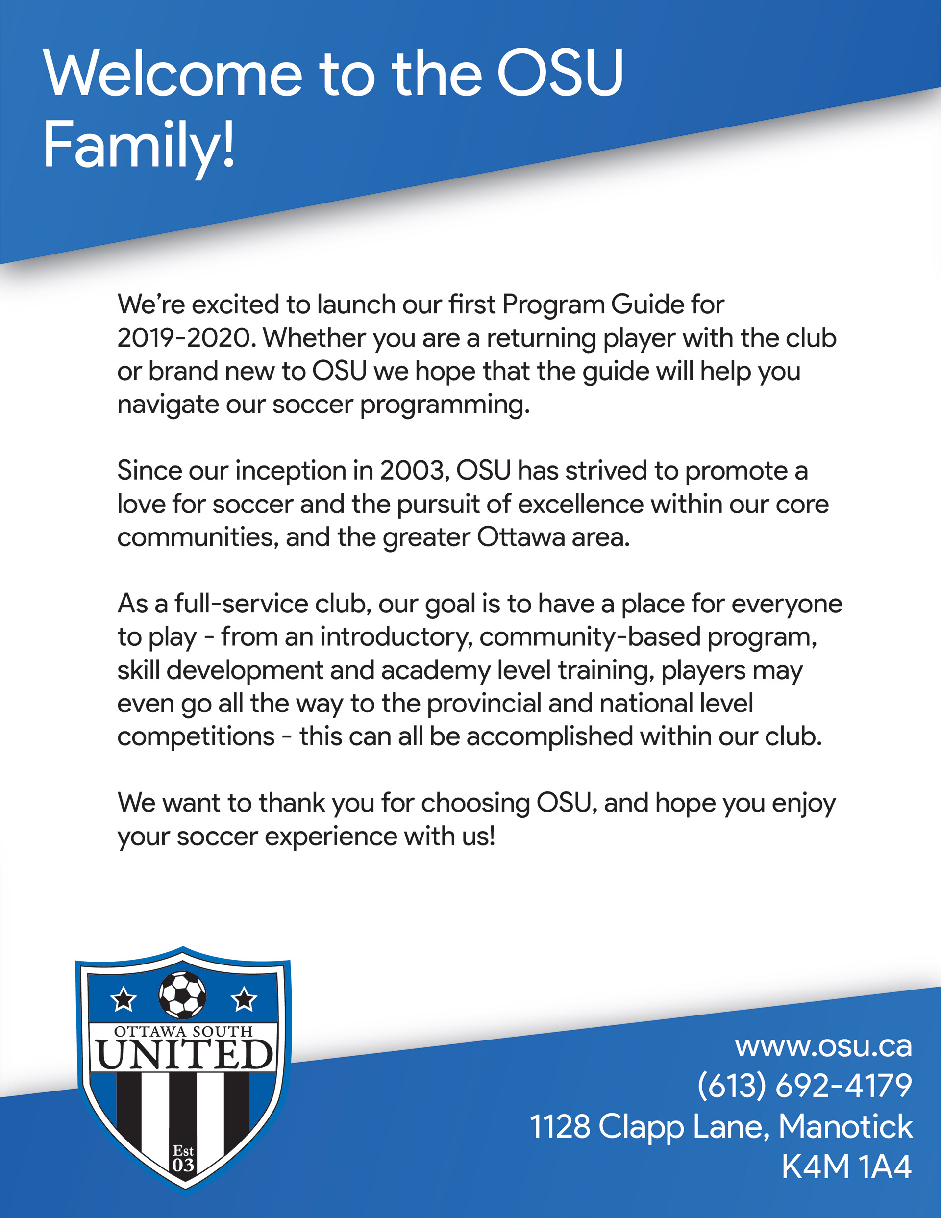 OSU Program Guide Welcome Page