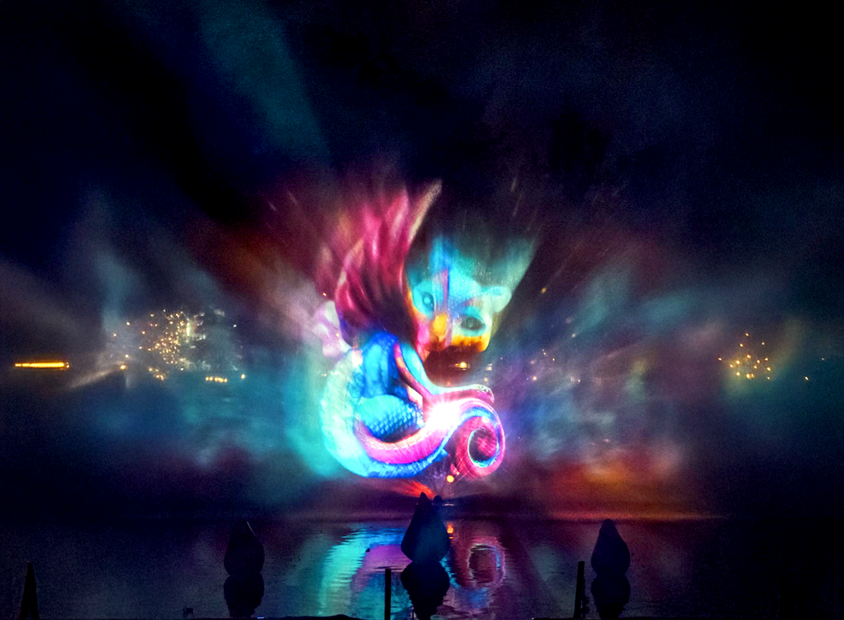 A day of the dead film projected in ghostly water projection