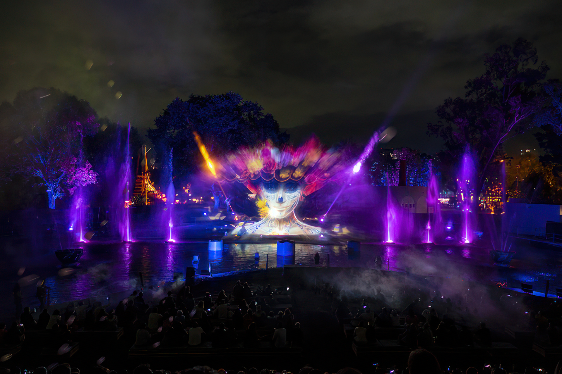 A day of the dead film projected in ghostly water projection