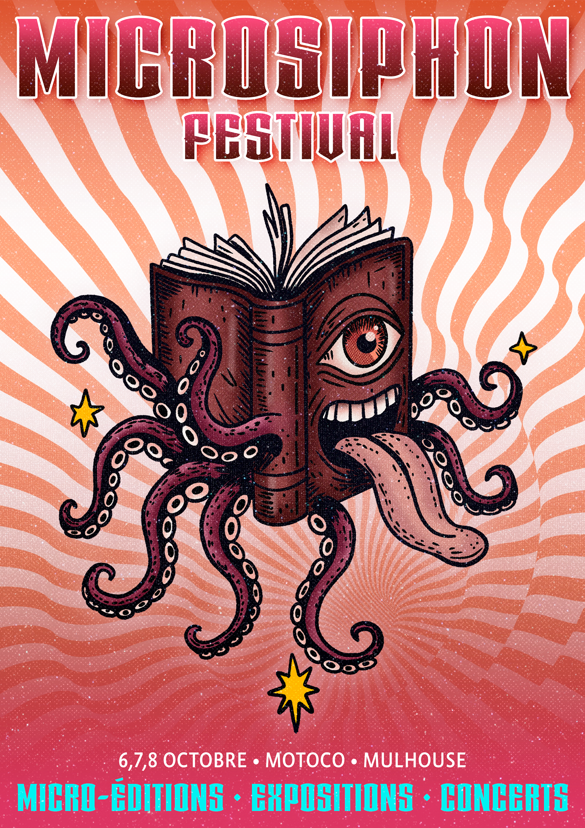 #Jour4 #Microsiphon Affiche pour le Festival de micro-édition de Mulhouse, un rendez-vous dédié à l’édition indépendante avec expositions, concerts et stands de créateurs à Motoco.