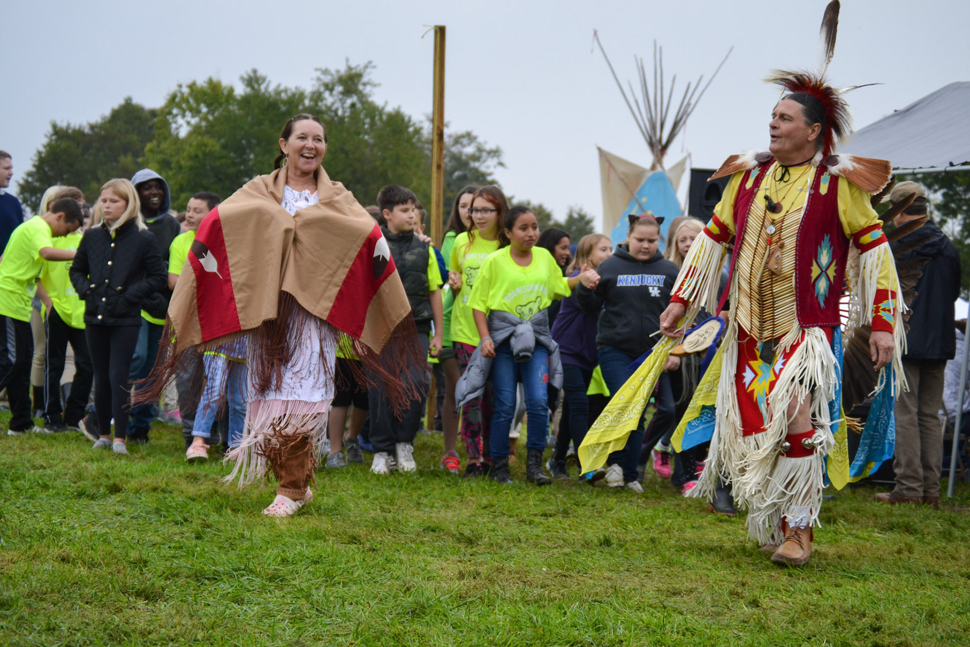 Steve McKeown and Debra Short lead the sacred dance circle.