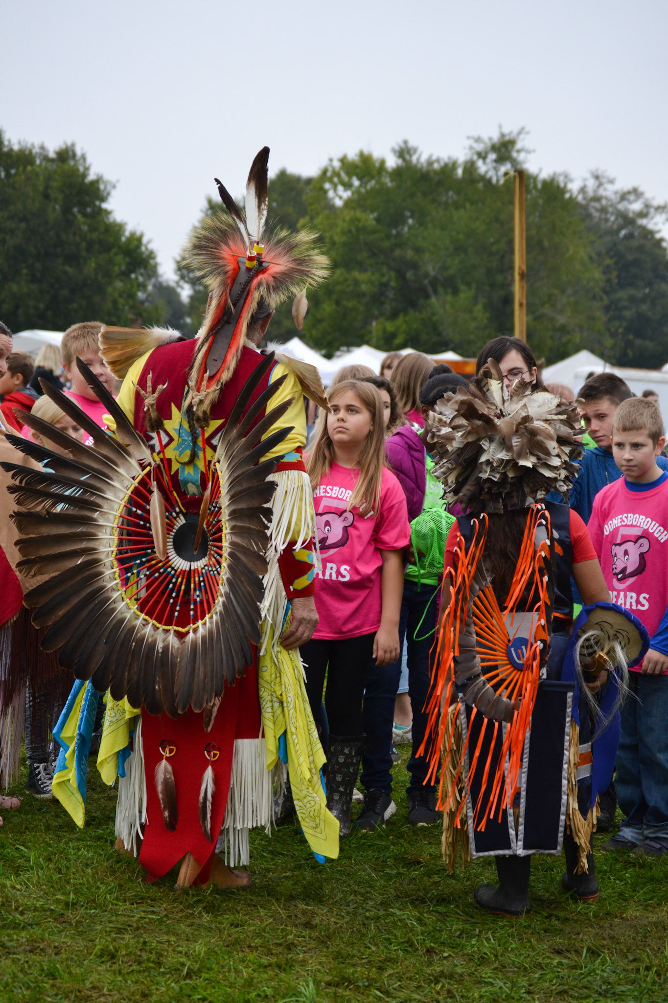 The back of Steve McKeown and Anthony Carter's Native American dress.