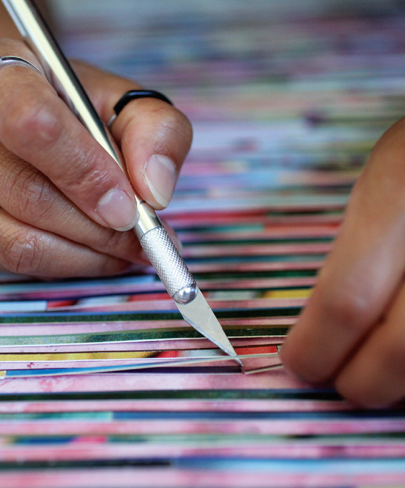 Women's print Artwork: Hinshu - work process closeu-up