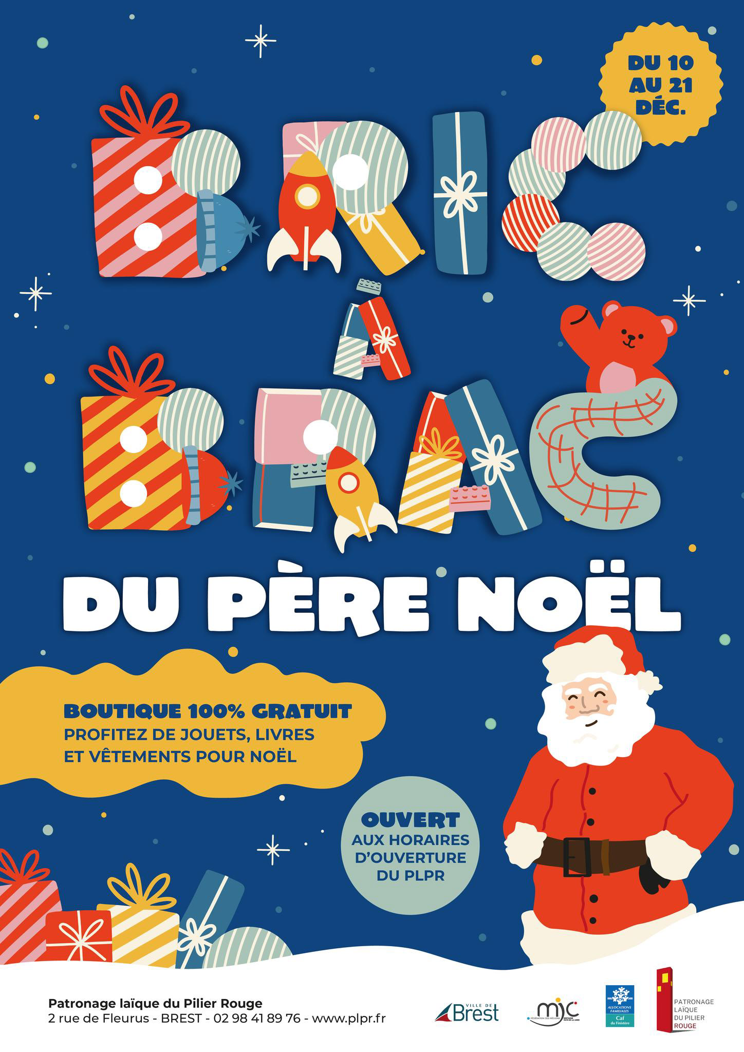Affiche du Bric à Brac du Père Noël du PLPR à Brest
