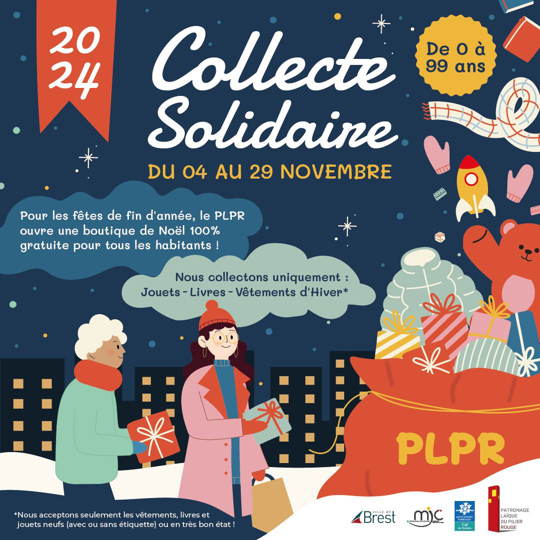 Affiche de la collecte solidaire de Noël du PLPR à Brest