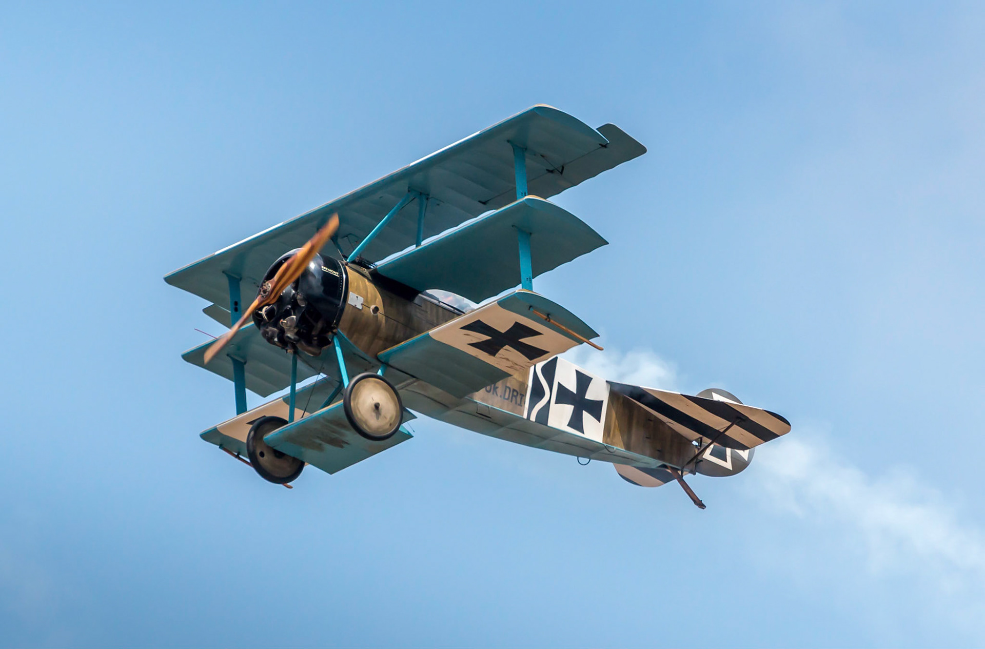 A World War 1 Fokker Dr.I Triplane, made famous by Manfred von Richthofen, aka. The Red Baron. He got 19 victories in this plane, but was also killed in it in April 1918.