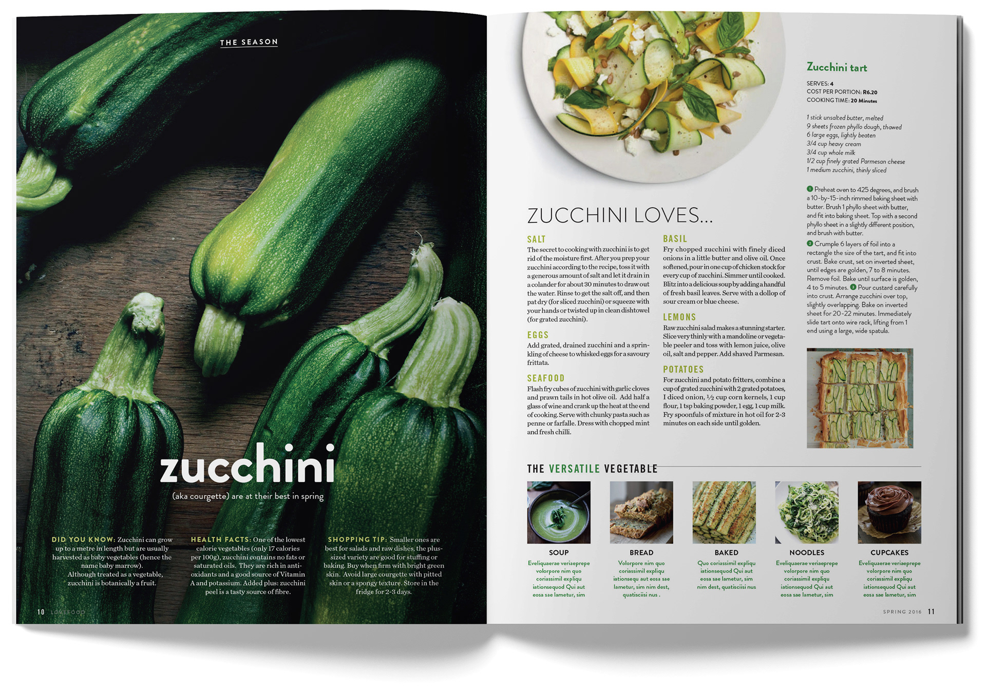 Love Food magazine spread - Zucchini. Designed by Marc Backwell