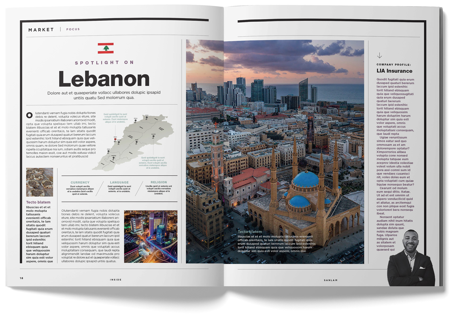 Inside magazine spread - Lebanon. Designed by Marc Backwell