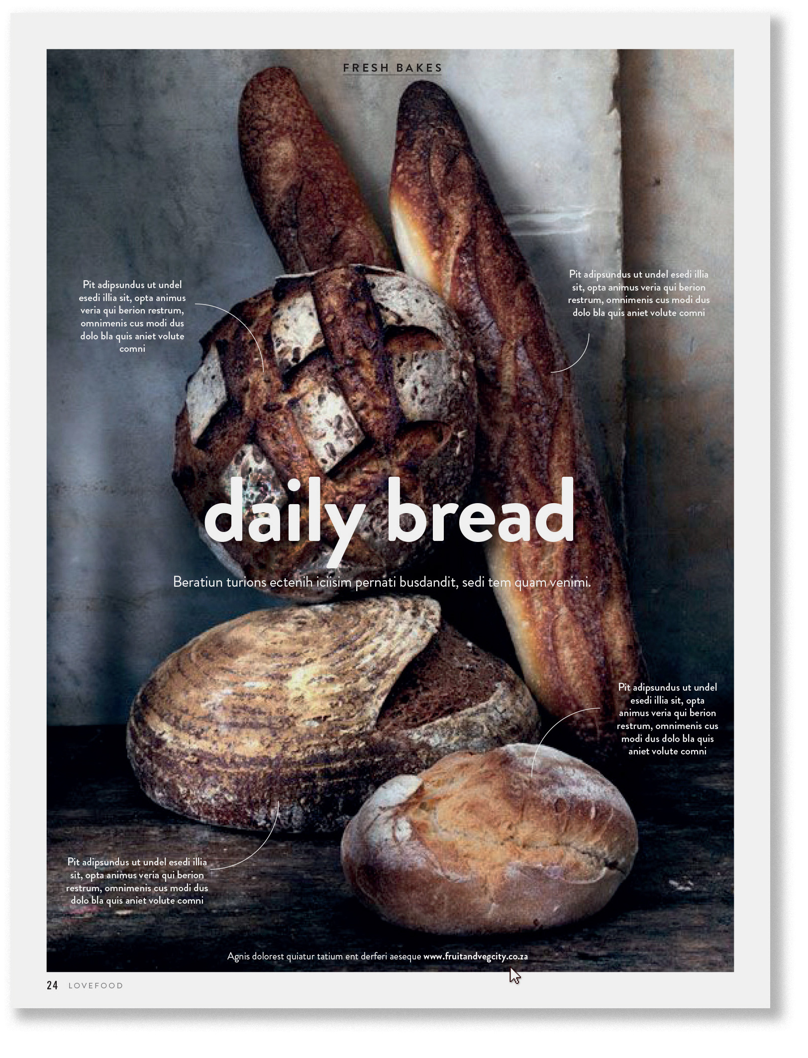 Love Food magazine page - Daily Bread. Designed by Marc Backwell