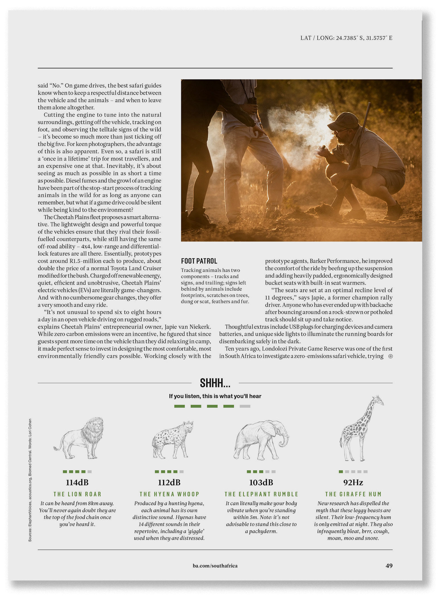 High Life SA feature - Silent Safaris 3. Designed by Marc Backwell