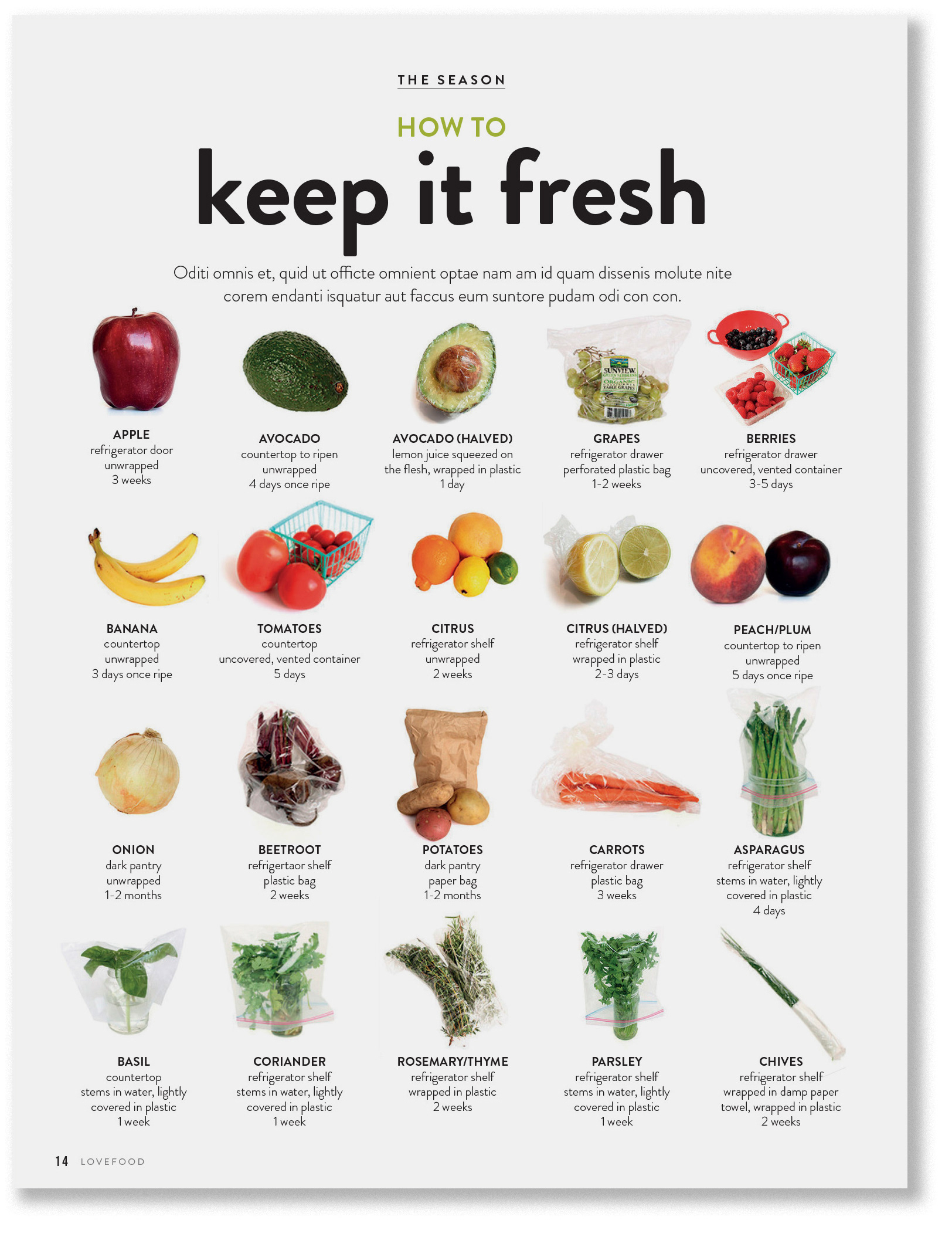 Love Food magazine page - Keep it Fresh. Designed by Marc Backwell