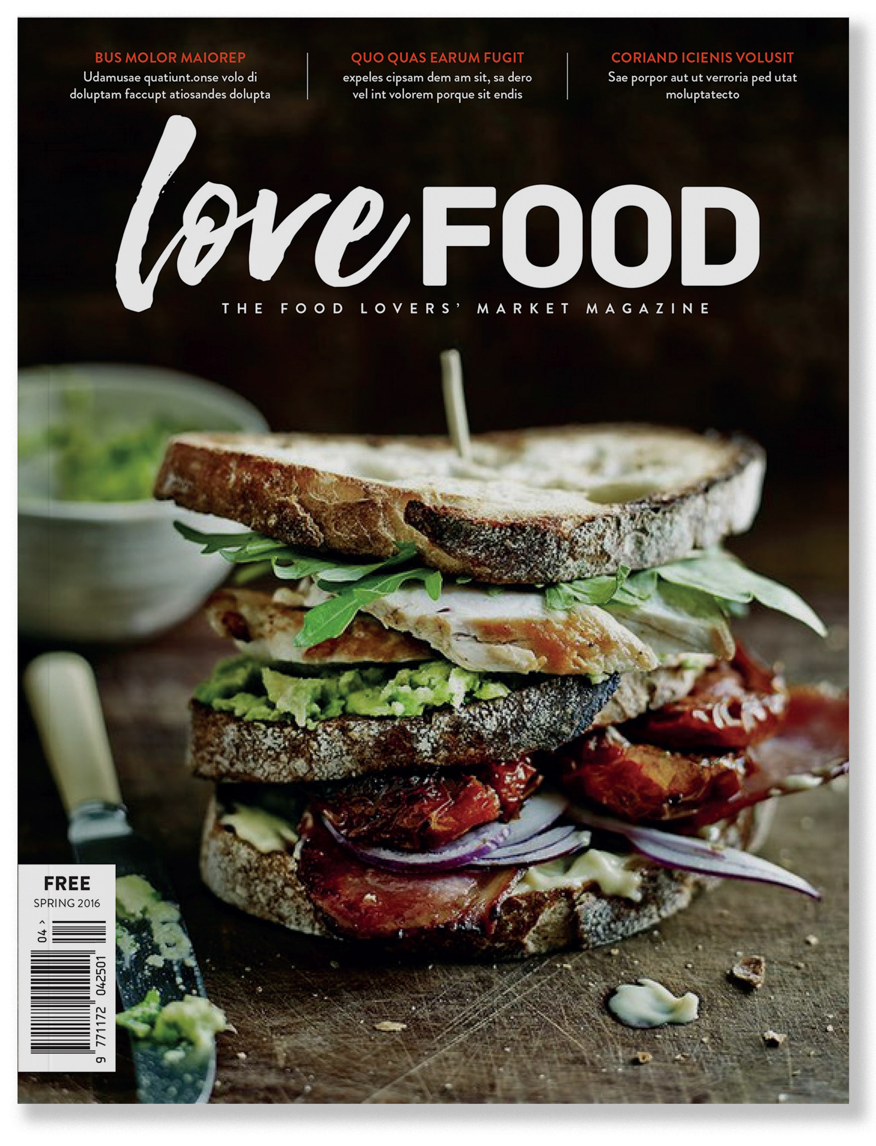 Love Food magazine cover - Sandwich. Designed by Marc Backwell