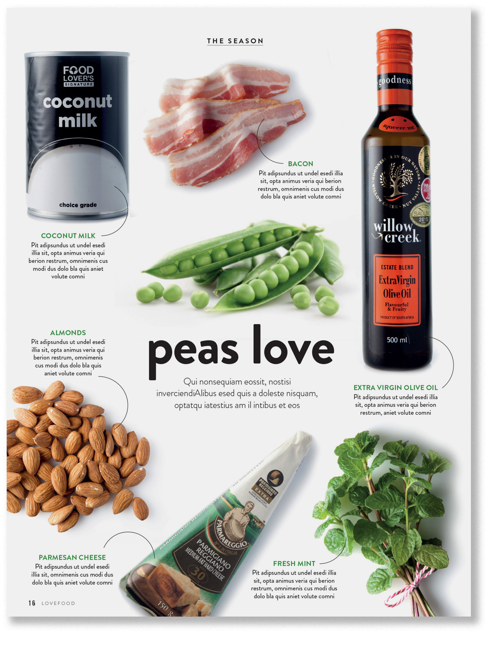 Love Food magazine page - Peas. Designed by Marc Backwell